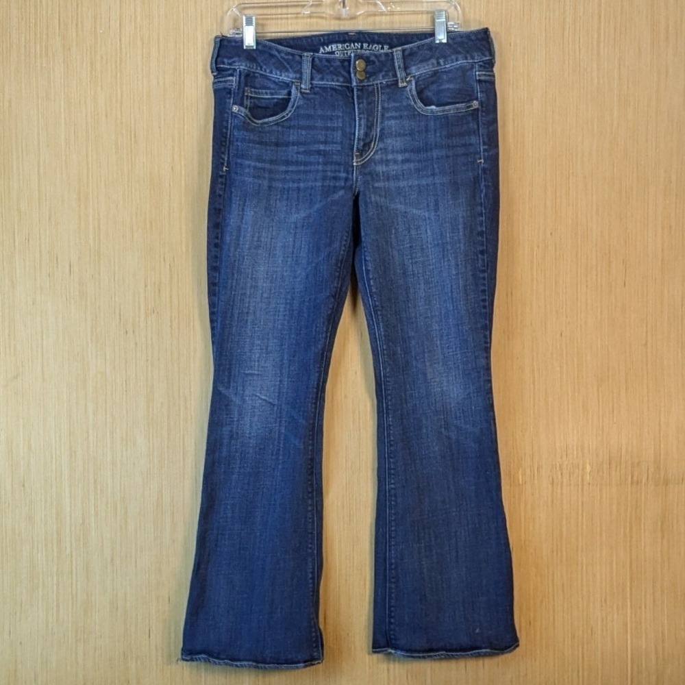 American Eagle Artist Stretch Flare Jeans Dark Wash Blue Denim Size 12 Short